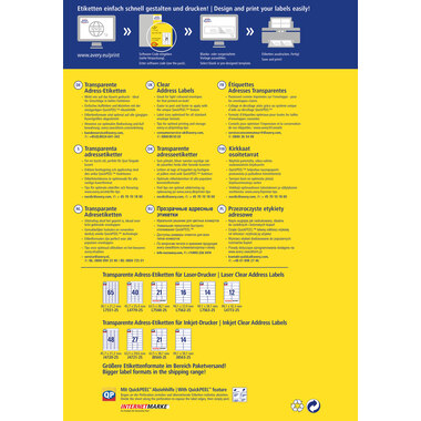 AVERY ZWECKFORM Adressetiketten 45,7x25,4mm L4770-25 Laser, transp. 1000Stk./25Bl.