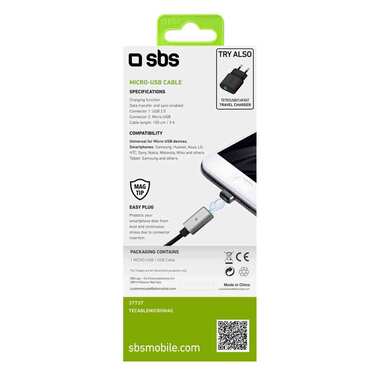 1m long black charging cable with both USB 2.0 and Micro USB connectors