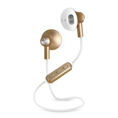 Shiny wireless earphones with call answer button