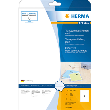 HERMA Folienetiketten 210x297mm 4585 weiss,PP matt 10 Stk./10 Bl.