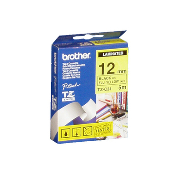 PTOUCH Nastro,lam.,fluor. nero/giallo TZe-C31 PT-300 12 mm