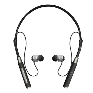 Kabellose Stereo-Kopfhörer V.5.0 mit Metalloptik, flexiblem Umhängeband und Multifunktionstasten.