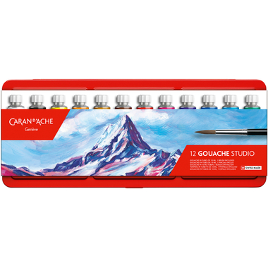 CARAN D'ACHE Colore opaco Gouache 2001.312 12 tube Metallbox, pennello