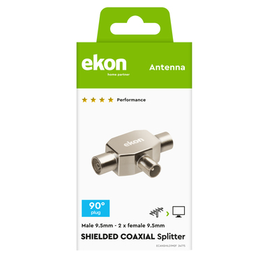 Répartiteur d'antenne coaxial avec entrée mâle 9,5 mm, deux sorties femelles 9,5 mm, blindé