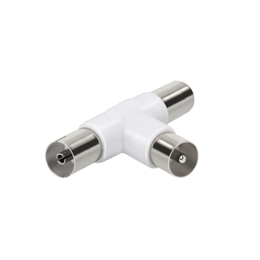 Répartiteur d'antenne coaxial avec un connecteur mâle de 9,5 mm, deux connecteurs femelles de 9,5 mm