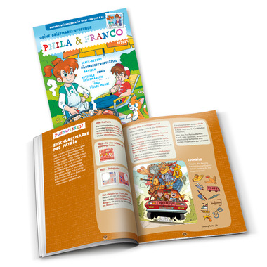 «Phila & Franco» Briefmarkenset für Kinder, DE, 2/24 20-seitiges Set, 7 Briefmarken (Taxwert CHF 8.20, 1 gestempelt, 6 ungestempelt), 3 Postkarten