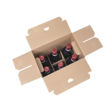 Flaschenverpackung mit Einlage & Grifflöcher für 6x 0.75l Flaschen mit Flaschenhöhe 350mm & Ø80mm