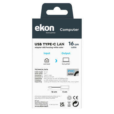 Typ-C LAN Buchsenadapter für MacBooks, Notebooks und PCs | Ekon