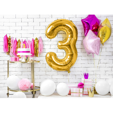PARTYDECO Ballon en plastique no. 3 86cm FB1M-3-019 or