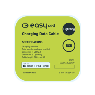 Cavo per la ricarica ed il trasferimento dati con connettori USB 2.0. e Lightning, lungo 100 cm di colore nero