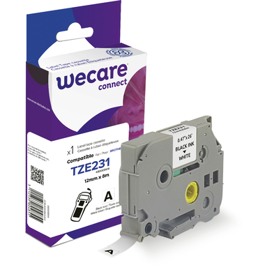 WECARE Natro, plastific. nero/bianco TZe-231WE sostit. Ptouch TZe-231 12mm