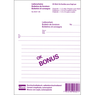 FAVORIT Bon de livraison D/FI A5 8331OK blanc 84 feuilles