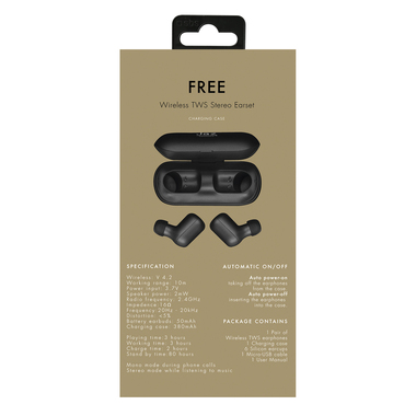 Wireless stereo earphones with base and microphone