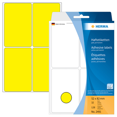 HERMA Etiquettes 52×82mm 2491 jaune 128 pcs.