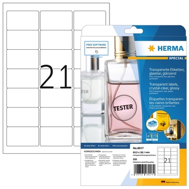 HERMA Folienetiketten 63,5x38,1mm 8017 transparent 525 St./25 Blatt