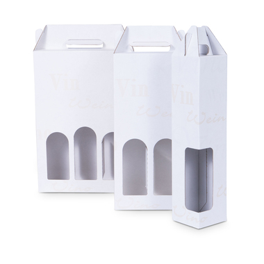 Gift box "Scripto" in white for 3x 0.75l bottles with bottle height 330mm & Ø84mm