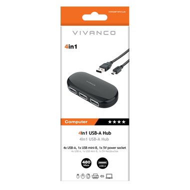 Hub USB-A/4xUSB-A, 0,5m, nero | Vivanco