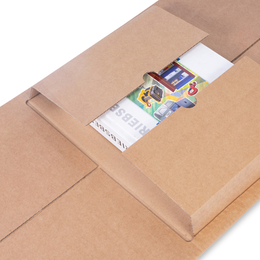 Universal and book shipping box with self-adhesive seal in brown 250x190x85mm