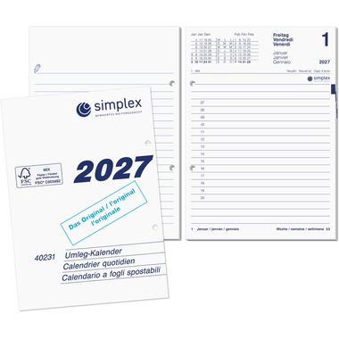 SIMPLEX Calendrier 2027 40231.27 pour cal. Pupitre 12.1x17.3cm