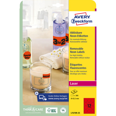 AVERY ZWECKFORM Etichette 63,5mm L7670R-25 rosso 300 pezzi