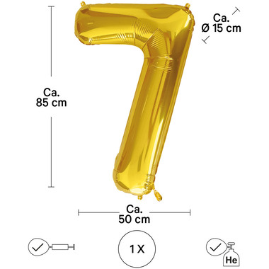 I AM CREATIVE Folienballon Zahl 7 85cm 1000-1052 gold