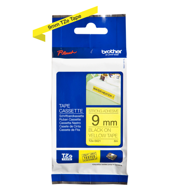 PTOUCH Ruban, strong/adh. noir/jaune TZe-S621 PT-300 9 mm