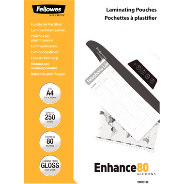 FELLOWES Pelicole per laminazione A4 5312903 lucido, 80my 250 pezzi