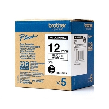PTOUCH Nastro, High-Grade nero/bianco HGE-231 12mm/8m 5 pezzi