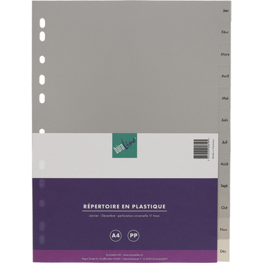 BÜROLINE Register PP A4 40953 grau Jan-Dec FR