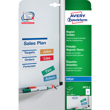 AVERY ZWECKFORM Etiquettes magnetiq. 50x140mm OJ8875-5 blanc 40 pcs/5 feuilles
