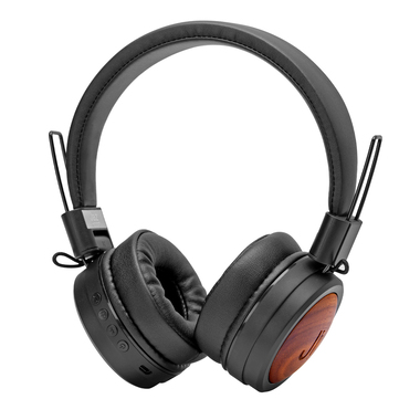 Faltbarer Bluetooth-V5.0-Stereoheadkopfhörer mit integriertem Mikrofon und Bedienelementen, Holz-Finish, gepolsterten Hörmuscheln und TF-Kartenleser.