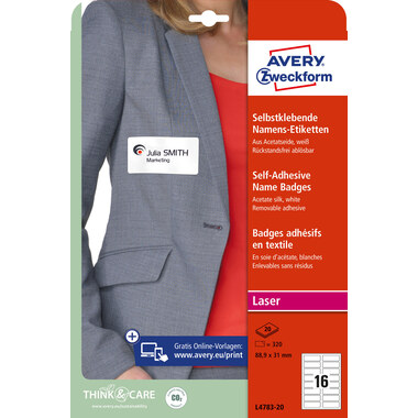 AVERY ZWECKFORM Etiquettes nom 88,9x31mm L4783-20 blanc, Laser 20 feuilles