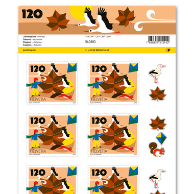 Timbres CHF 1.20 «Automne», Feuille de 10 timbres Feuille «Saisons», autocollant, non oblitéré