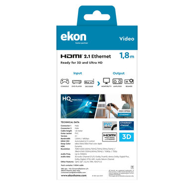 HDMI Typ A Ferritkabel für 8K Ultra HD Auflösung | Ekon