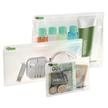 LEITZ Zip-Verschlusstasche XS,S,M 40100000 transparent, ass. 3 Stück