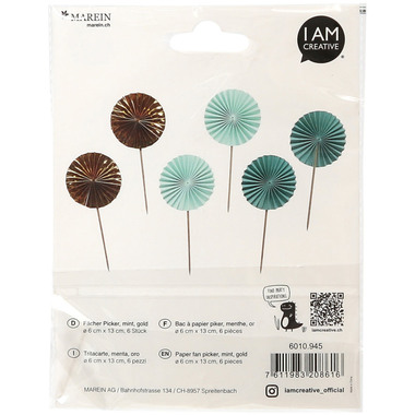 I AM CREATIVE Fächer Picker, mint, gold 6010.945 6 Stück