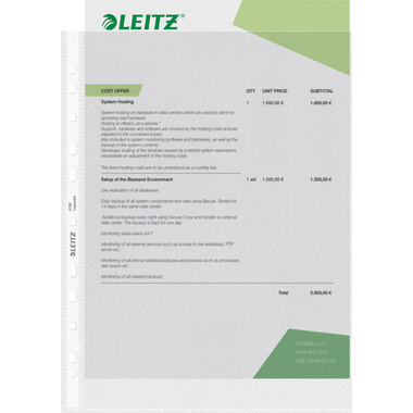 LEITZ Zeigetaschen PP A4 47900000 genarbt, 0,09mm 100 Stück