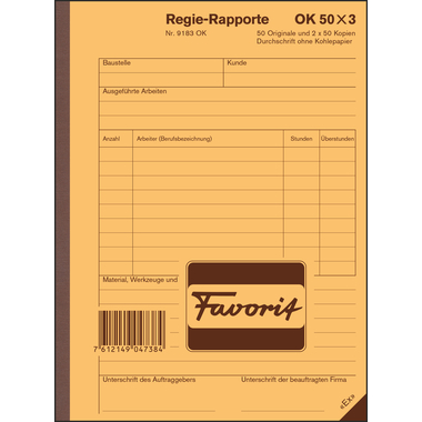 FAVORIT Rapport régie D A5 9183 OK blanc 50x3 feuilles