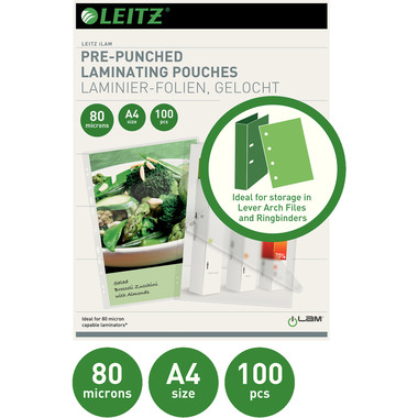LEITZ Pochettes à plastifier A4 16918 brillant, 80my 100 pièces