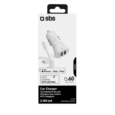 Dual USB car charger and Lightning cable