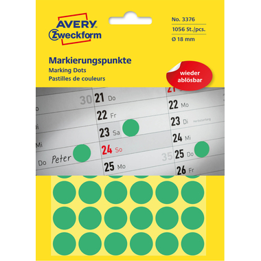 AVERY ZWECKFORM Marquer des points 18mm 3376Z vert 1056 pcs.