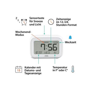 Sveglia digitale ADE con display della temperatura