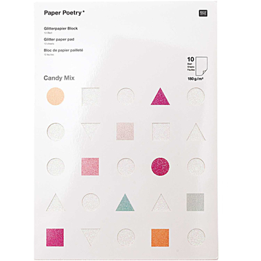 RICO DESIGN Glitterpapierblock A4 99001.50.62 Candy 180g, 10 Blatt