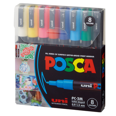 UNI-BALL Marker Posca 0.9-1.3mm PC-3M 8C 8 Farben ass.
