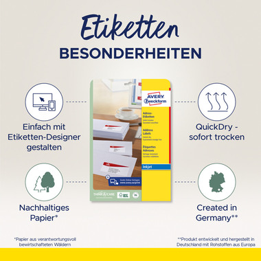 AVERY ZWECKFORM Adressetiketten 45,7x21,2mm J4791-25 InkJet, weiss 1200 Stk./25 Bl.