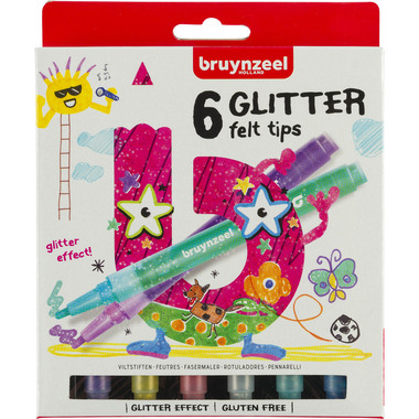 BRUYNZEEL Glitzer Fasermalerset Kids 60126006 6 Farben