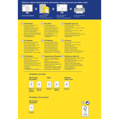 AVERY ZWECKFORM Etiquettes CD 117mm L6015-25 Universel, blanc 25flls./2pcs.