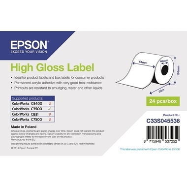 EPSON Etichetta lucida 51mmx33m S045536 ColorWorks C3500