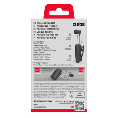 Auricolare senza fili multipoint con roller clip | SBS