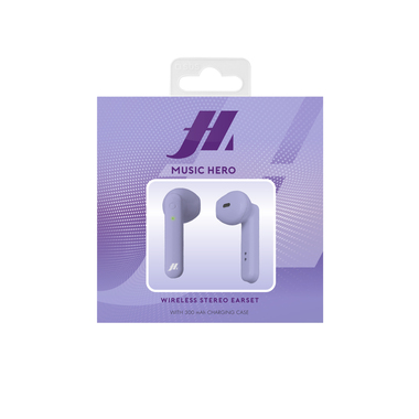 True Wireless Stereo half in-ear earphones with microphone and answer/end call button, violet